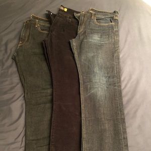 J crew jeans and corduroy pants, size 33/32